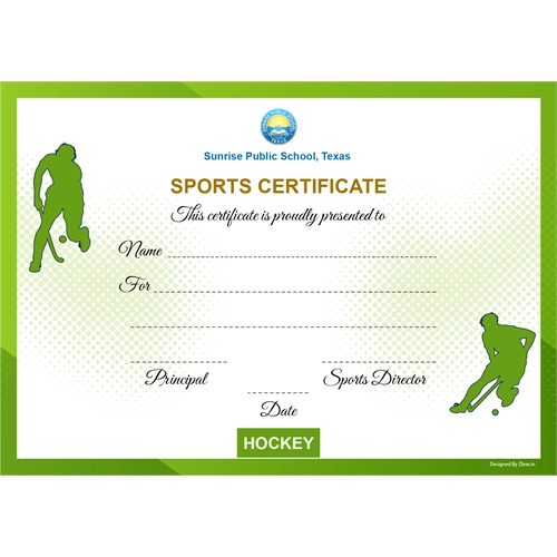 School Sports Award Certificate Hockey A4 Size | Use on Laser Printer